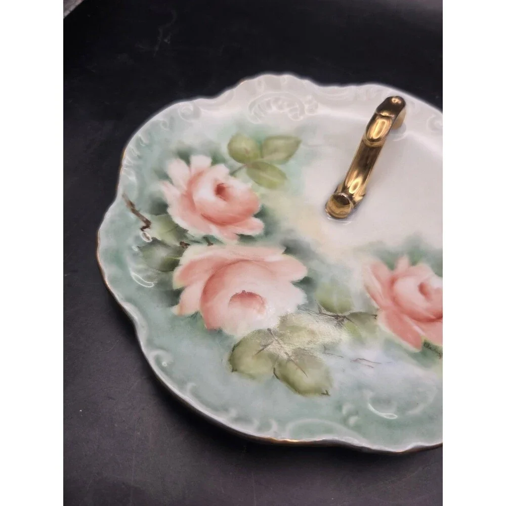 Antique Lemon Wedge Serving Plate Nappy Dish Tea Time Hand Painted Roses